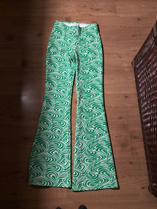 Pantalon style 70 funky vert blanc